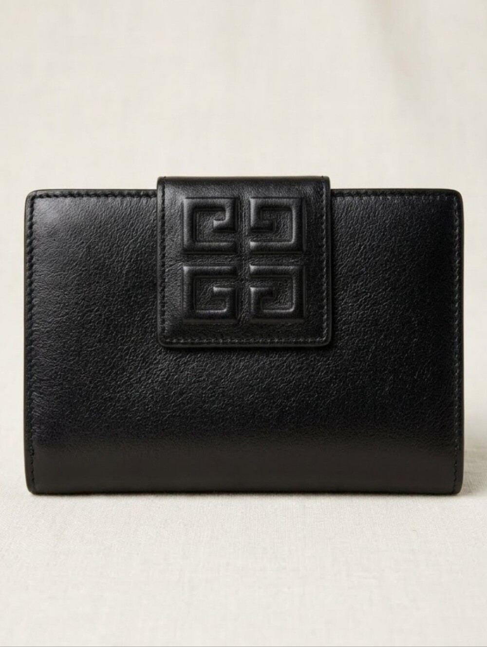 Givenchy Black & Gold Embossed Leather Wallet with Logo Panel